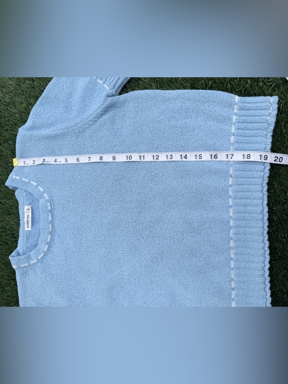 Active USA Bluebell Tee Time Crewneck Sweater with White Stitch Detail - Picture 6 of 6